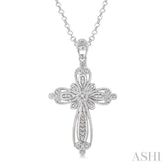 1/20 Ctw Round Cut Diamond Cross Pendant in Sterling Silver with Chain