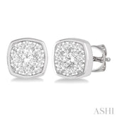 1/2 Ctw Cushion Shape Round Cut Diamond Lovebright Bezel Stud Earring in 14K White Gold