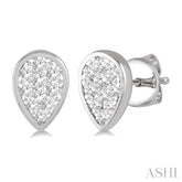 1/2 Ctw Pear Shape Lovebright Round Cut Diamond Bezel Stud Earring in 14K White Gold