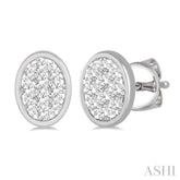 1/3 Ctw Oval Shape Lovebright Round Cut Diamond Bezel Stud Earring in 14K White Gold