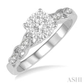 3/8 Ctw Two-Tone Lattice Shank Round Cut Diamond Lovebright Ring in 14K White Gold