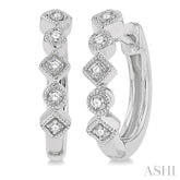1/10 Ctw Circular & Rhombus Mount Round Cut Diamond Huggie Petite Earrings in 10K White Gold