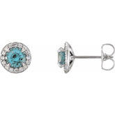 14K White 3.5 mm Natural Aquamarine & 1/8 CTW Natural Diamond Earrings