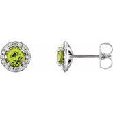 14K White 3.5 mm Natural Peridot & 1/8 CTW Natural Diamond Earrings