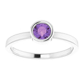 14K White 4.5 mm Natural Amethyst Ring