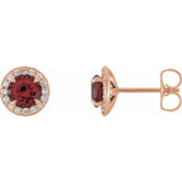 14K Rose 5 mm Natural Mozambique Garnet & 1/8 CTW Natural Diamond Earrings