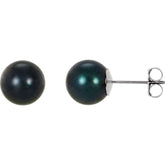 14K White 8 mm Cultured Black Akoya Pearl Earrings