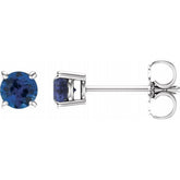 14K White 4 mm Natural Blue Sapphire Stud Earrings