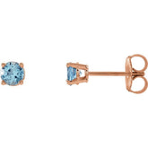 14K Rose 4 mm Natural Aquamarine Stud Earrings