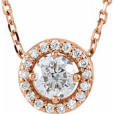 14K Rose 1/4 CTW Natural Diamond Halo-Style 16" Necklace