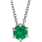 14K White 5 mm Lab-Grown Emerald Solitaire 16-18" Necklace