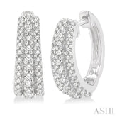 1/2 Ctw Triple Row Round Cut Diamond Huggie Petite Earrings in 14K White Gold