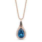 14K .43CT-Diamond 3.00Ct-Deep-Sea-Blue Topaz Pendant