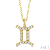 1/10 Ctw Gemini Round Cut Diamond Zodiac Pendant With Chain in 10K Yellow Gold