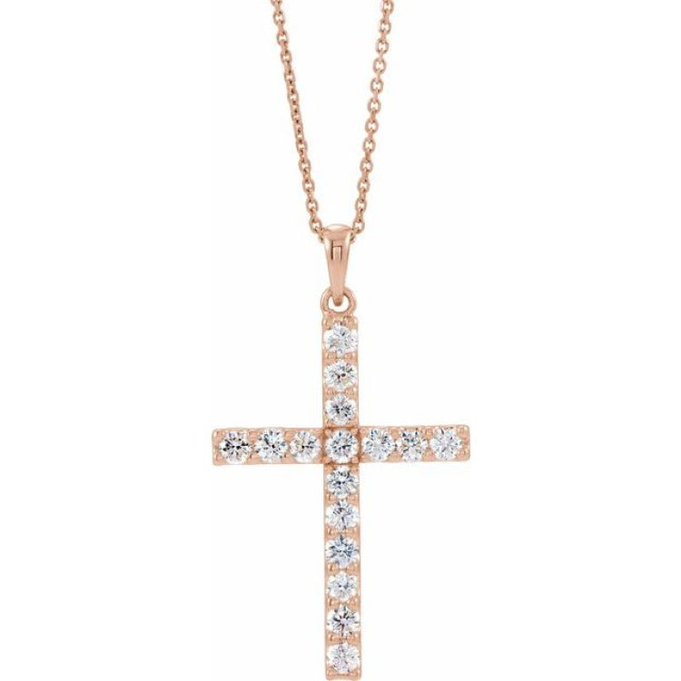 14K Rose 1 CTW Lab-Grown Diamond Cross 18" Necklace 14K Rose 1 CTW Lab-Grown Diamond Cross 18" Necklace