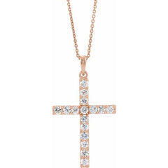 14K Rose 1 CTW Lab-Grown Diamond Cross 18" Necklace 14K Rose 1 CTW Lab-Grown Diamond Cross 18" Necklace