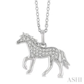 1/10 Ctw Petite Horse Round Cut Diamond Fashion Pendant With Chain in 10K White Gold
