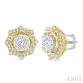 1/2 Ctw Star Lattice Lovebright Round Cut Diamond Earring in 14K White and Yellow Gold