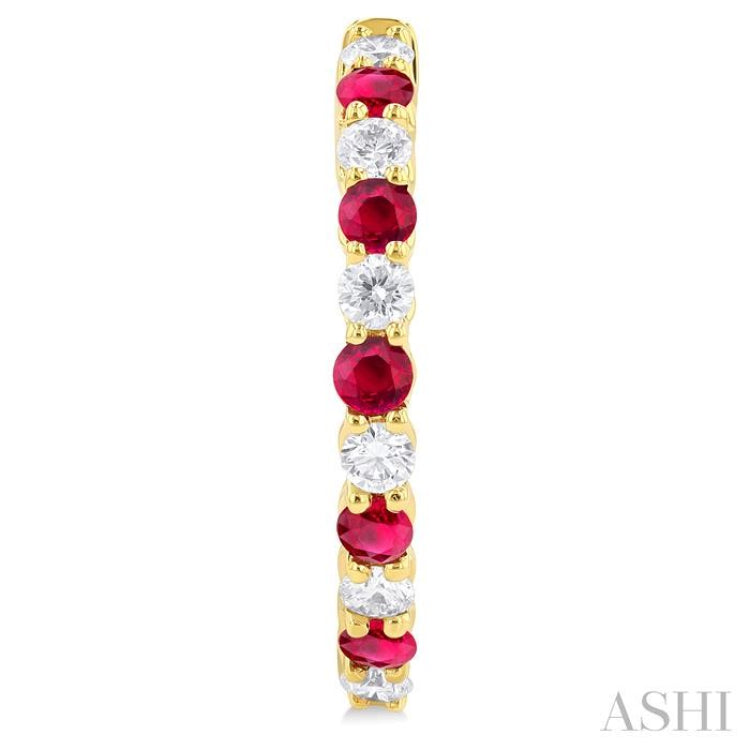 2.7 MM Round Shape Ruby and 7/8 Ctw Round Cut Diamond Precious Hoop Earring in 14K Yellow Gold 2.7 MM Round Shape Ruby and 7/8 Ctw Round Cut Diamond Precious Hoop Earring in 14K Yellow Gold