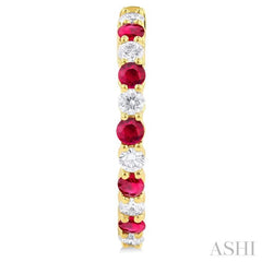 2.7 MM Round Shape Ruby and 7/8 Ctw Round Cut Diamond Precious Hoop Earring in 14K Yellow Gold 2.7 MM Round Shape Ruby and 7/8 Ctw Round Cut Diamond Precious Hoop Earring in 14K Yellow Gold