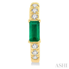 4X2 MM Baguette Cut Emerald and 1/8 Ctw Petite Round Cut Diamond Fashion Huggies in 10K Yellow Gold 4X2 MM Baguette Cut Emerald and 1/8 Ctw Petite Round Cut Diamond Fashion Huggies in 10K Yellow Gold