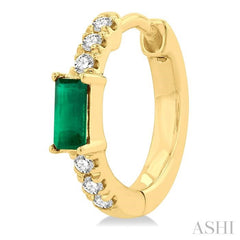 4X2 MM Baguette Cut Emerald and 1/8 Ctw Petite Round Cut Diamond Fashion Huggies in 10K Yellow Gold 4X2 MM Baguette Cut Emerald and 1/8 Ctw Petite Round Cut Diamond Fashion Huggies in 10K Yellow Gold