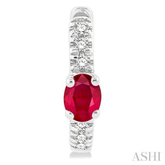 4X3 MM Oval Cut Ruby and 1/10 Ctw Petite Round Cut Diamond Fashion Huggies in 10K White Gold 4X3 MM Oval Cut Ruby and 1/10 Ctw Petite Round Cut Diamond Fashion Huggies in 10K White Gold