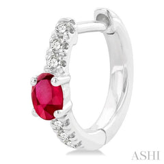 4X3 MM Oval Cut Ruby and 1/10 Ctw Petite Round Cut Diamond Fashion Huggies in 10K White Gold 4X3 MM Oval Cut Ruby and 1/10 Ctw Petite Round Cut Diamond Fashion Huggies in 10K White Gold