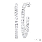 1/2 Ctw French Pave Set Round Cut Diamond Fashion Half Hoop Earring in 14K White Gold