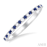 1.35 MM Round Shape Sapphire and 1/10 Ctw Petite Round Cut Diamond Precious Stack Band in 10K White Gold