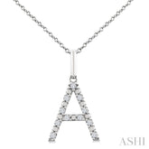 1/10 Ctw Initial 'A' Round Cut Diamond Fashion Pendant With Chain in Sterling Silver
