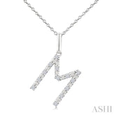 1/10 Ctw Initial 'M' Round Cut Diamond Fashion Pendant With Chain in Sterling Silver