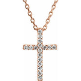 14K Rose .06 CTW Lab-Grown Diamond Petite Cross 16" Necklace