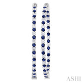 1.9 MM Round Cut Sapphire and 1 1/2 Ctw Round Cut Diamond Precious Inside-Out Alternating Hoop Earrings in 14K White Gold