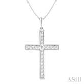 1/2 Ctw Round Cut Diamond Channel Set 1-Inch Plate Cross Pendant With Chain in 14K White Gold