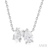 3/4 Ctw Toi Et Moi Oval and Pear Cut Diamond Pendant With Chain in 14K White Gold