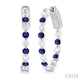 2 MM Round Cut Sapphire and 1/2 Ctw Round Cut Diamond Precious Inside-Out Alternating Hoop Earrings in 14K White Gold