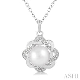 6.5x6.5 MM Round Shape Cultured Pearl and 1/10 Ctw Round Cut Diamond Pendant in Sterling Silver with Chain