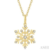 1/10 Ctw Petite Snowflake Round Cut Diamond Fashion Pendant With Chain in 10K Yellow Gold