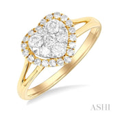 1/2 Ctw Heart Shape Lovebright Round Cut Diamond Engagement Ring in 14K Yellow & White gold