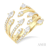 1 Ctw Five-Way Split Pear and Round Cut Diamond Fashion Open Ring in 14K Yellow Gold