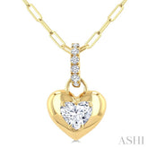 1/4 Ctw Dome Heart and Round Cut Diamond Fashion Pendant With Paper Clip Chain in 14K Yellow Gold