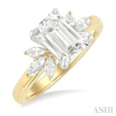 1/2 Ctw Emerald Shape Marquise and Round Cut Diamond Semi-Mount Engagement Ring in 14K Yellow and White Gold