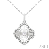 1/20 Ctw Clover Fluted Medallion Round Cut Diamond Pendant With Chain in Sterling Silver