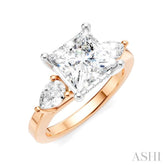1/2 Ctw Tri-Mount Princess Shape Center Pear and Round Cut Diamond Semi-Mount Engagement Ring in 14K Rose and White Gold