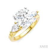 1/2 Ctw Tri-Mount Circular Shape Center Pear and Round Cut Diamond Semi-Mount Engagement Ring in 14K Yellow and White Gold