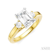 1/4 Ctw Tri-Mount Emerald Shape Center Round Cut Diamond Semi-Mount Engagement Ring in 14K Yellow and White Gold