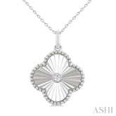 1/20 Ctw Clover Fluted Medallion Round Cut Diamond Pendant With Chain in 10K White Gold