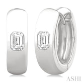 1/3 Ctw Bezel Set Emerald Cut Diamond Fashion Huggie Earrings in 14K White Gold