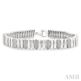 1/6 Ctw Wide Ribbed Plain Polished and Round Cut Diamond Pirouette Bold Bracelet in Sterling Silver